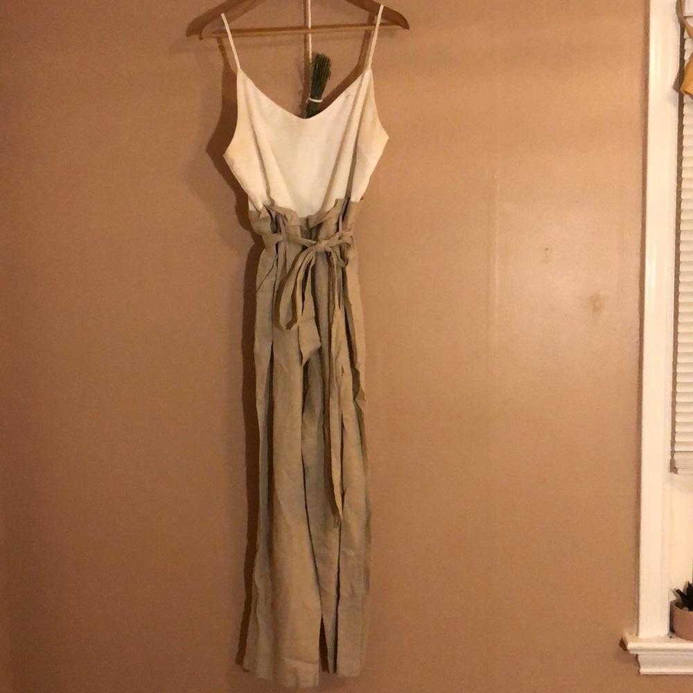 Leith linen jumpsuit - white top with sandstone